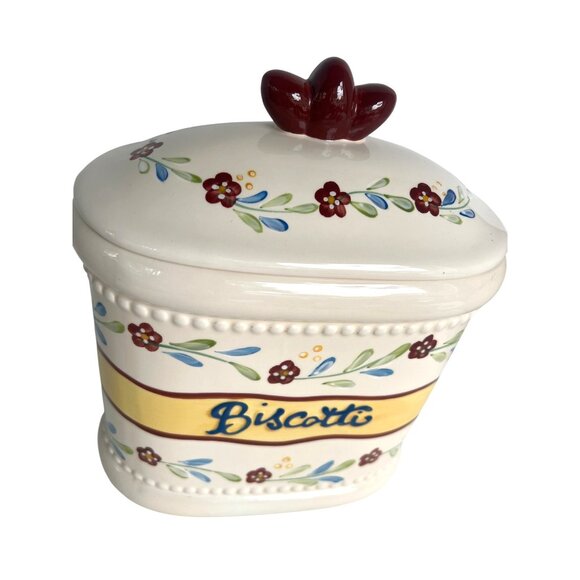 Nonni's Handmade Biscotti Cookie  Jar Canister Floral Vines Minalmalist Design - Picture 3 of 11